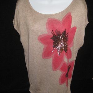 INC International Concepts Sleeveless Sweater with Flower/Sequin Accent - EUC